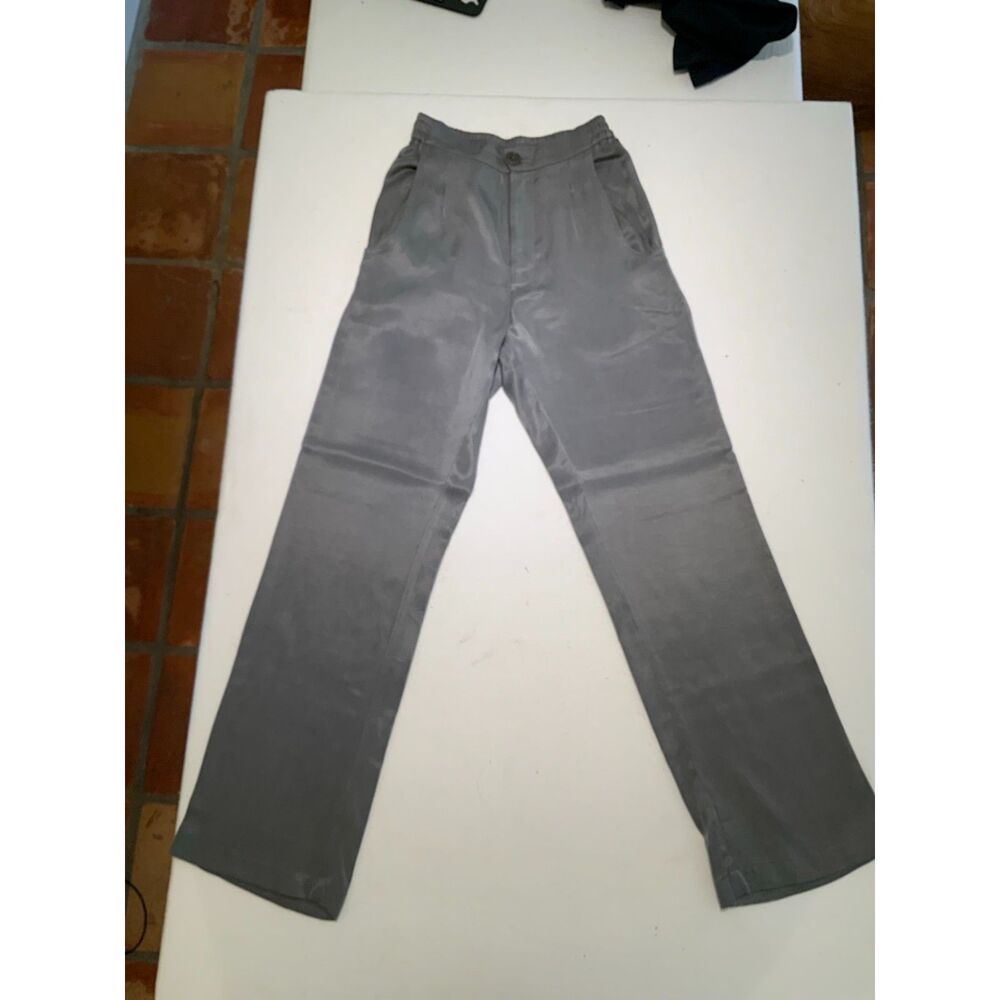 Djerf Avenue Satin Trousers – Minimalist Gray High-Waisted Pants (XXS)